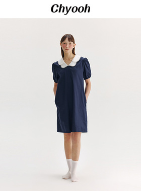 明星同款chyooh池攸贡缎纯棉法式睡裙女睡衣娃娃领可外穿家居服