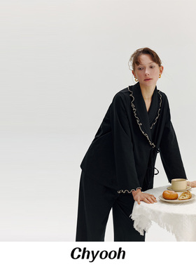 明星同款Chyooh池攸秋季匹马棉可外穿睡衣法式高级感家居服套装