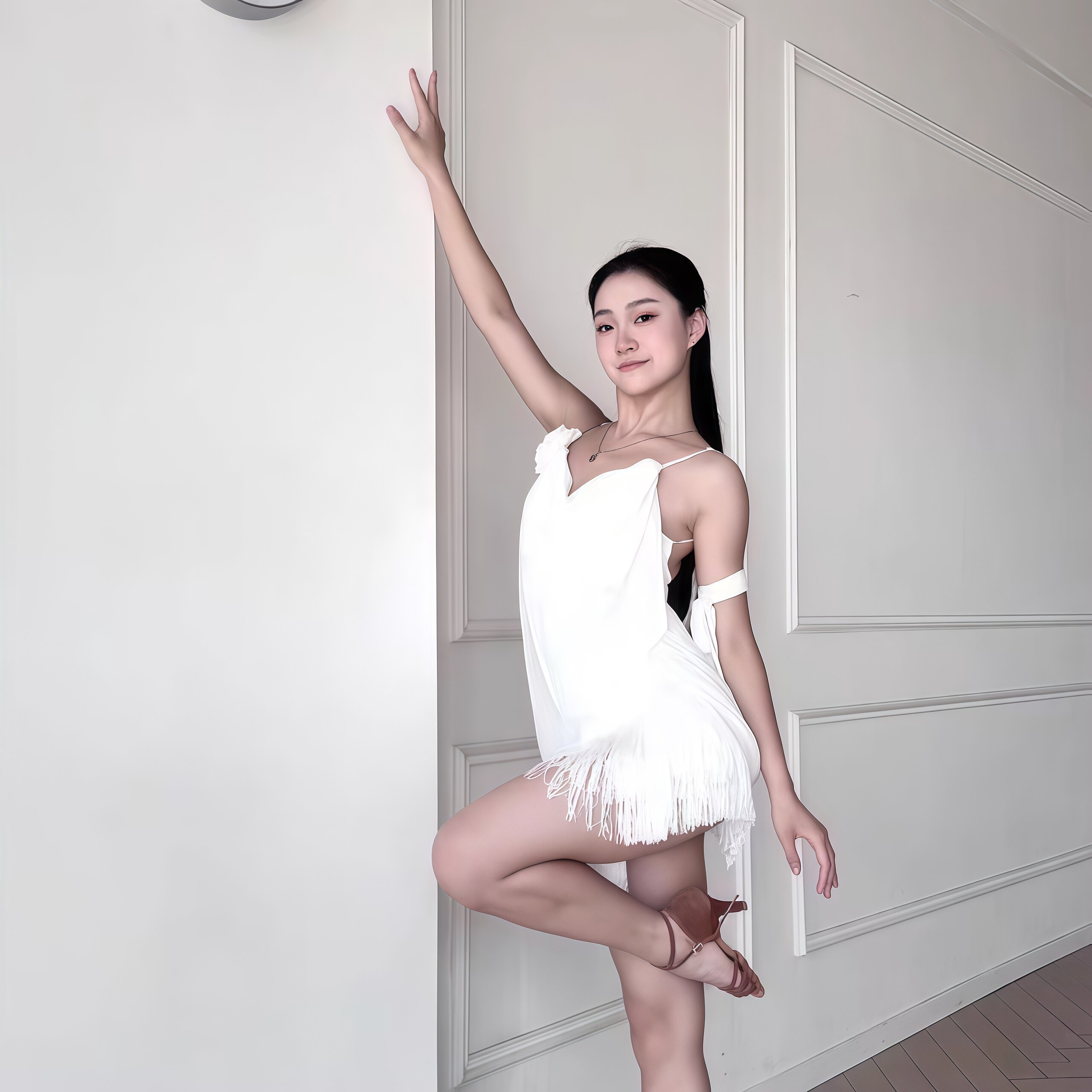 2026春季新款拉丁舞服成人女日常练习服荡领花朵露背流苏连衣裙