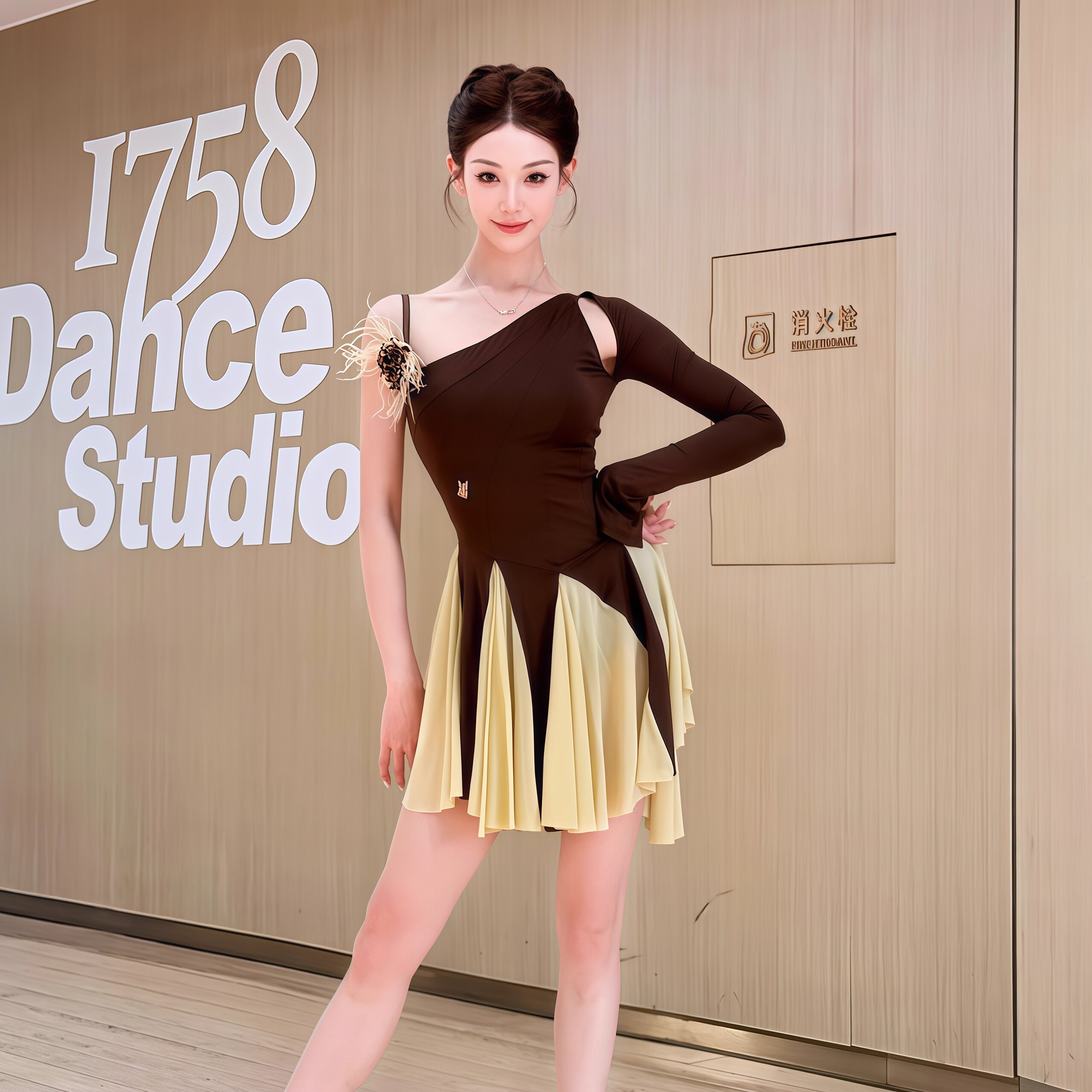 2026春季新款拉丁舞服成人女练习服斜肩吊带连衣裙镂空长袖套装