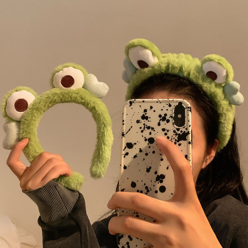 女卡通可爱小青蛙毛绒发箍束发带冬季洗脸敷面膜