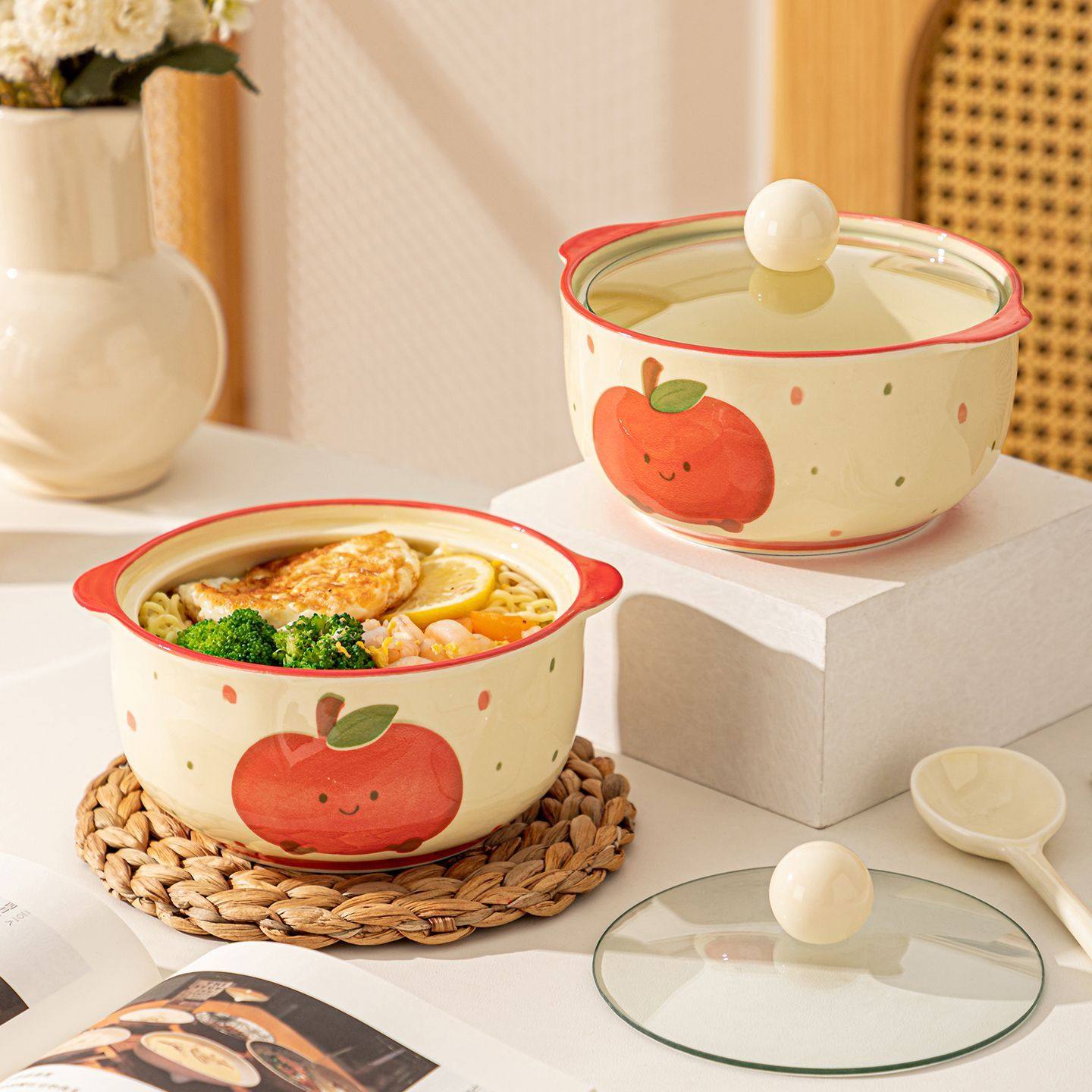 陶瓷泡面碗带盖餐具学生宿舍大容量双耳螺蛳粉碗可爱面碗个人专用,餐饮具,泡面碗,淘宝优惠券,粉丝福利购,淘宝优惠卷