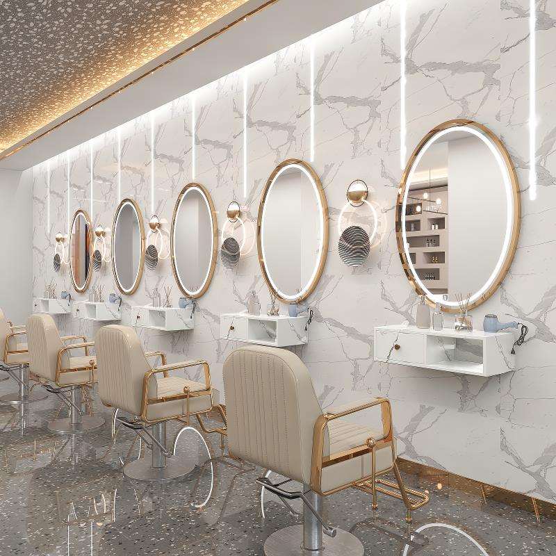 子4I发理店JA1-1-JS镜台圆镜简约化妆染剪发单面挂墙镜美发店带灯