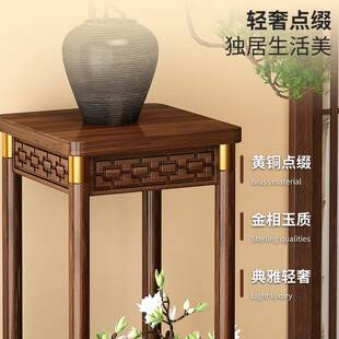 中式花MEK石架子客厅落放式置物架实木地碳化花台绿植花盆奇鱼缸