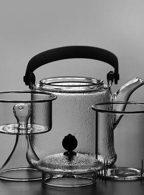 高壶硼硅QVQ玻璃茶泡提梁胆煮茶茶壶可加热蒸茶壶一壶二蒸煮两用