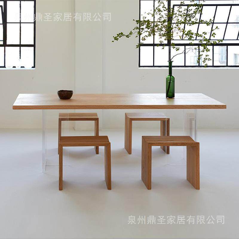 亚克力轻奢餐桌家会客木用吃饭餐椅组LIA合原实木大板长桌方形桌