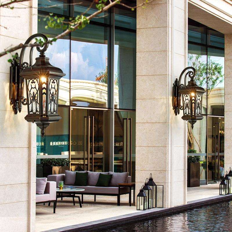 户外壁灯复水庭院灯大门口园别花墅露台门柱古防室外阳宫廷壁灯台