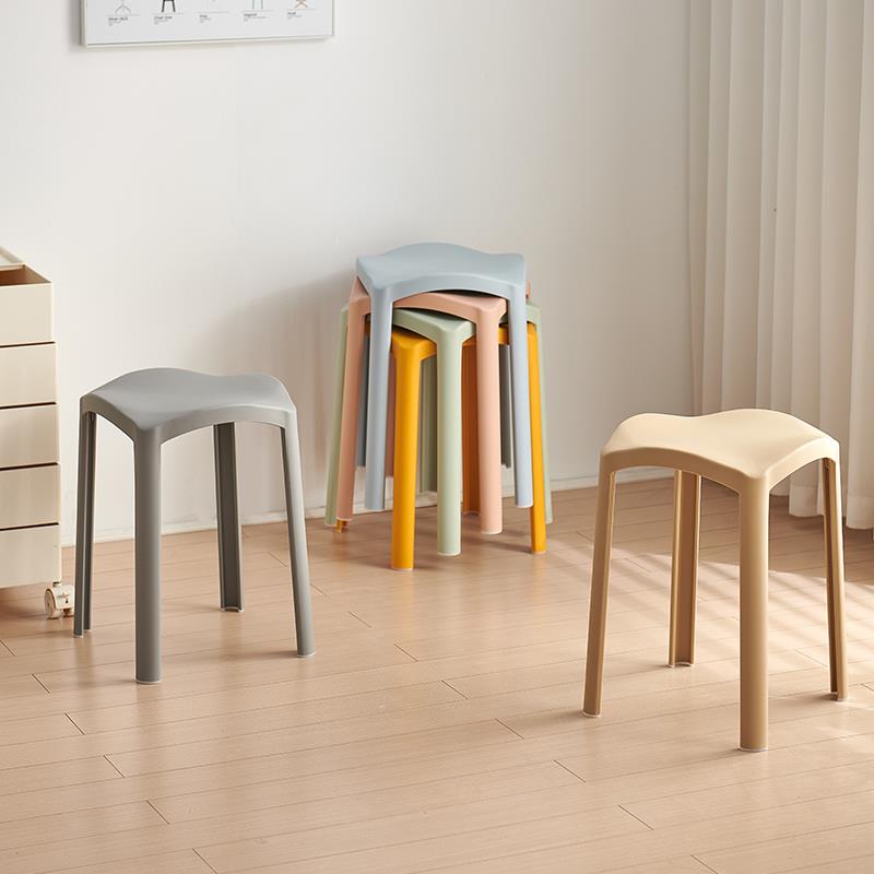 U塑料凳子用加家厚可叠简放客9厅A18久坐商用约现代奶油风餐桌椅
