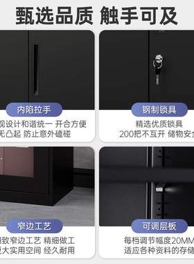 黑色文件柜办公室铁皮柜财务会计合同凭证资料收纳柜钢制带锁书柜