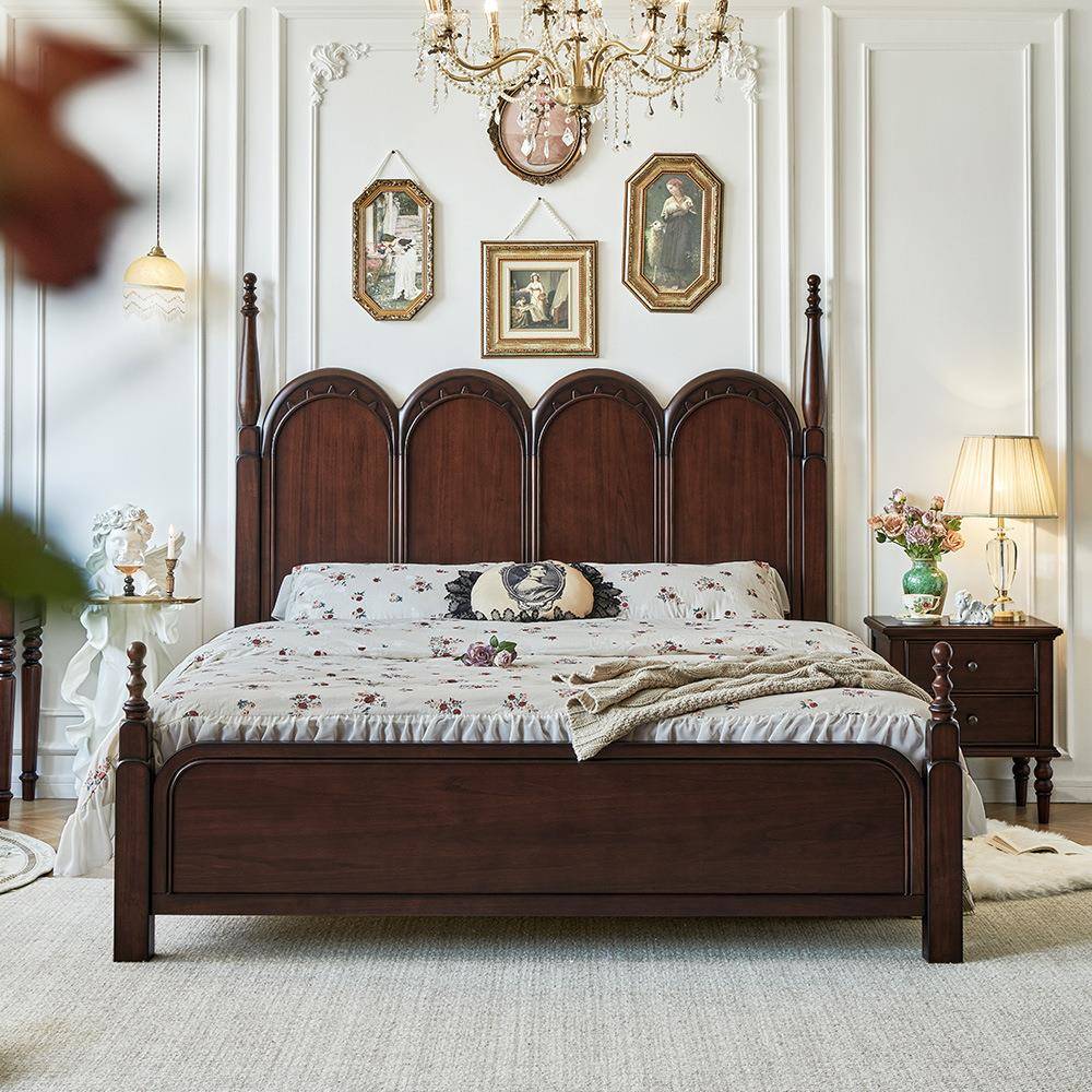 全实木法式复古床美式自一WPF由女神中古床卧橡胶木米八双床主人