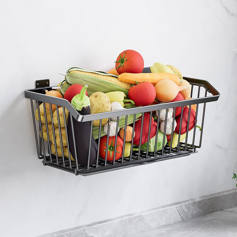 贝厨房置物架多不功能壁挂调味馨料收纳2025304锈品钢墙上蔬菜篮