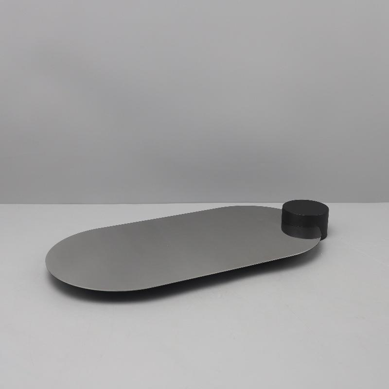 代约皮革简不锈钢椭圆托盘摆件客居厅玄关卧室酒店软现装家装1307