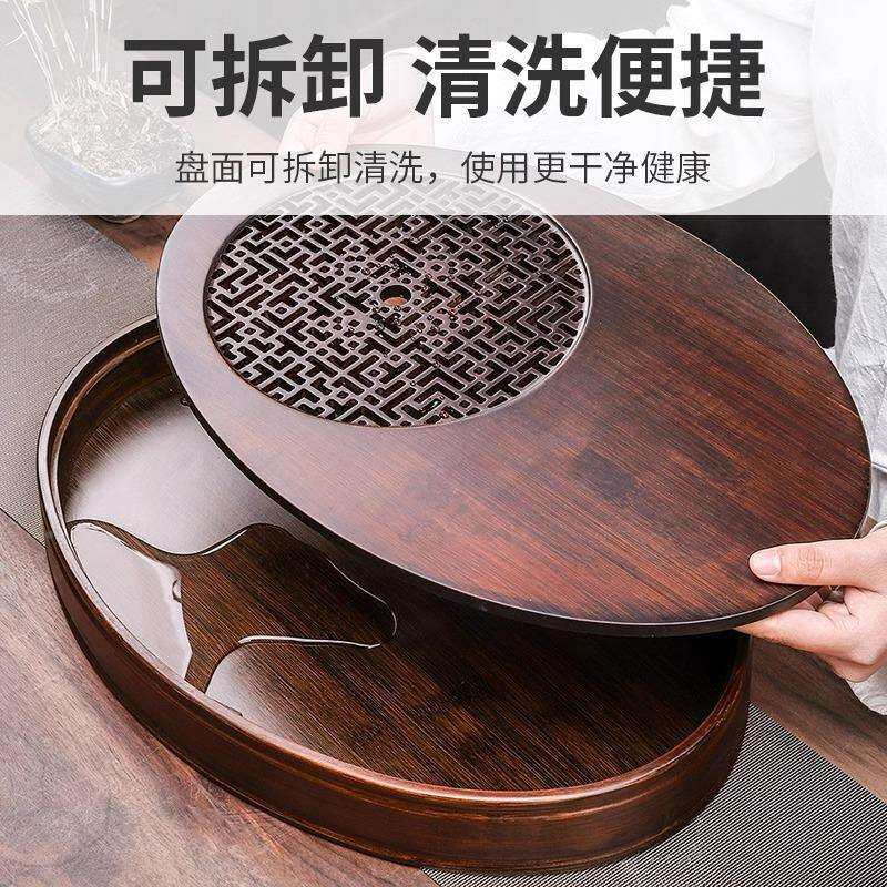 实新款茶盘家用小水AQV型茶竹茶托盘沥储茶台具圆形办公室木茶海