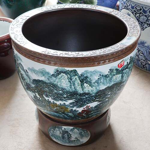 景德千镇里江山现陶瓷荷水缸中JZM式家用养鱼睡莲花陶瓷风水缸货