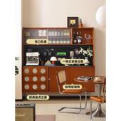 中古实木餐边柜一体式 靠墙岩板茶水柜复古收纳储物柜高酒柜多功能