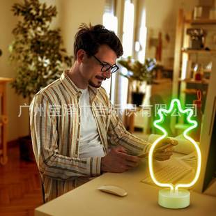 跨逊境亚菠萝马D品创意造型灯菠新萝亚克力霓虹灯3雕刻led发光灯