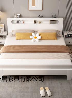 实木白木板床单人储床物床易双人主卧大床白色出租屋床卧室床床简