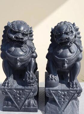 石子一对狮子石CHRi3DTA青雕狮小石狮子石石狮家用门口精雕青石石