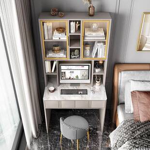 卧室轻奢岩板书桌约桌家用小户型书房书柜架一体电脑化妆简桌KX67