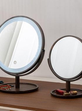 古妆镜家用桌面台式梳妆台l化饰e116d带灯装镜子主卧室轻复奢梳妆