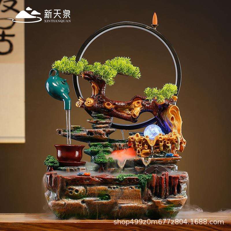 环水招财流水生景财摆件桌面创水意山盆家用客厅玄HMU关风水轮循