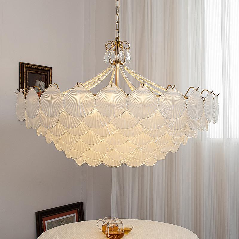 吊法式轻奢贝客厅164吊灯美式复古壳玻璃卧室灯具网红款厅餐LED灯
