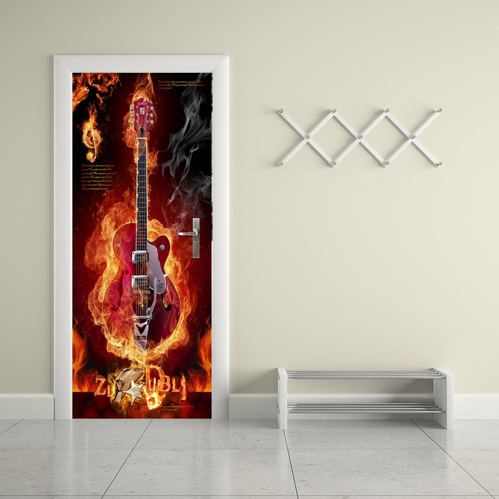 饰M190巨创跨境货源PVC贴纸D自粘门贴墙贴卧室客厅3现装代火焰吉