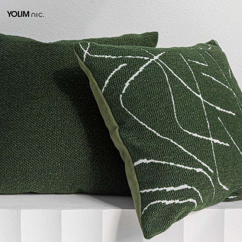 枕复古森林绿沙发抱客厅WKB枕现代简约几何线条靠长枕条形腰卧室