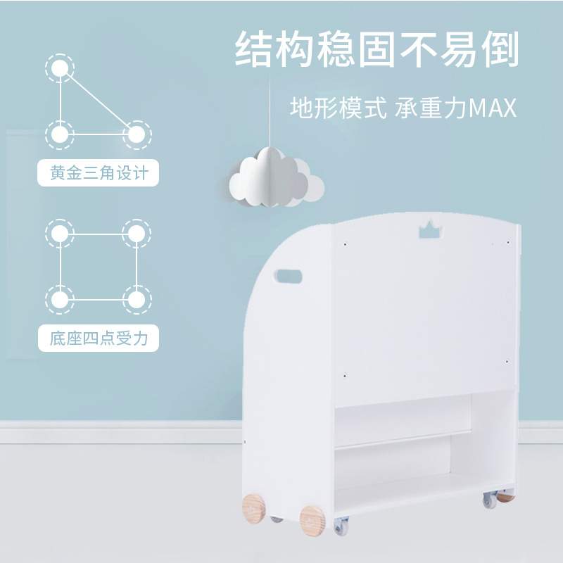 可移动儿童绘本架多功能实木阅读书报架幼儿园落地书柜收纳置物架
