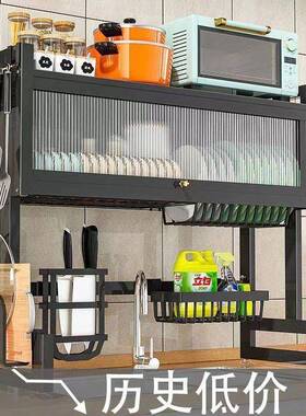 厨房水槽沥置物CQO台碗碟水池碗面柜多功能防尘架带柜门碗盘收纳