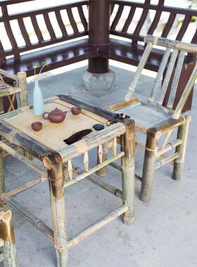 竹椅子靠背椅老式手工家用藤椅椅人儿PXQ童单人休闲外户老餐竹桌