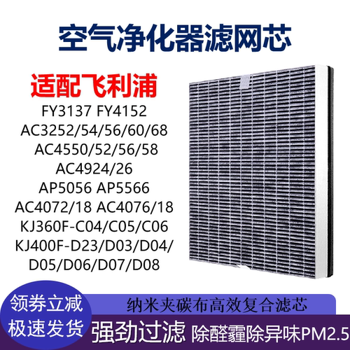 适配飞利浦FY3137 AC3252/54/56 KJ400F-D23/D04净化器夹碳布滤网