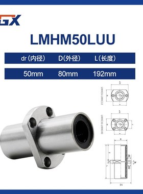 日本原装进口FGX中间切边法兰直线轴承LMHM/HC50LUU尺寸50*80*192