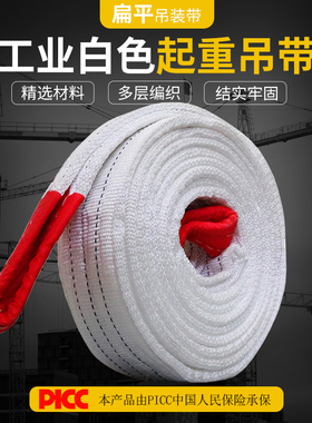 白色尼龙吊装带g1/2/3/5/6/8/10吨米 行车吊车双扣扁平起重吊带