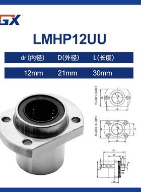 原装进口FGX直线轴承切边H法兰LMHP12UU尺寸12*21*30高精度高精密