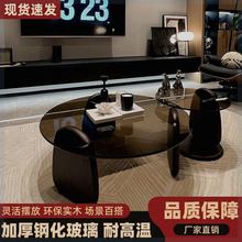 圆形茶几客厅家用小户型轻奢现代茶桌简约创意钢化玻璃茶几桌组合