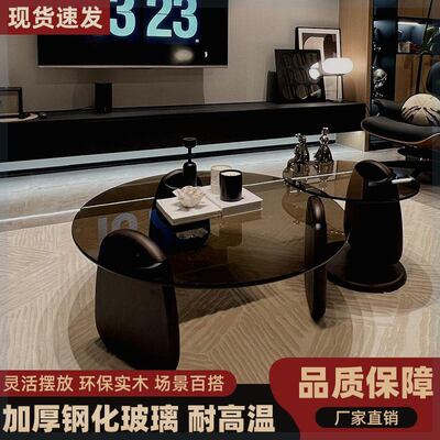 圆形茶几客厅家用小户型轻奢现代茶桌简约创意钢化玻璃茶几桌组合