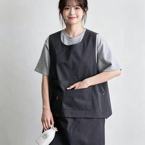 日式可拆卸防泼水罩衣两穿围裙定制logo餐饮厨房工作服男女轻工装