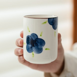 单杯家用主人杯 陶瓷纯手绘水杯高颜值主人杯釉下彩茶杯日S式
