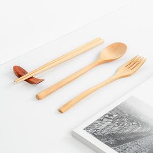 简约 新款 直销日式 便携木制餐具勺筷叉套装 家用餐具木勺木筷木叉