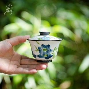 直销手绘陶瓷二才盖碗家用功夫茶具单个手抓碗敬茶碗文人茶器 新款