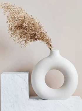 新款直销创意甜甜圈白色陶瓷花瓶摆件 客厅仿真花干花插花家居装