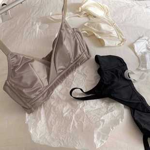 直销新款无痕缎面法式内衣女小胸聚拢不空杯三角杯文胸罩夏季超薄