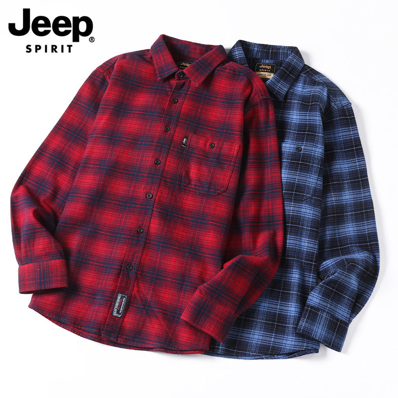 JEEP吉普2026春季新款纯棉格子衬衫男款宽松潮流复古长袖衬衣外套