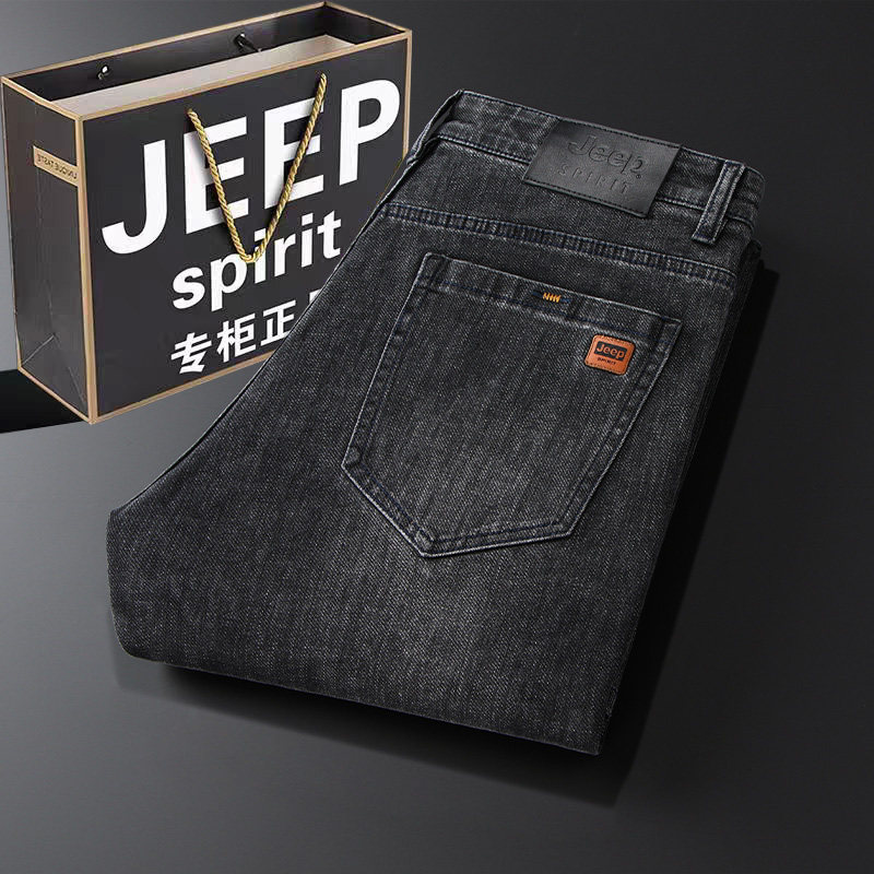 吉普2026春季高端复古牛仔裤男新款宽松直筒水洗大码弹力休闲长裤
