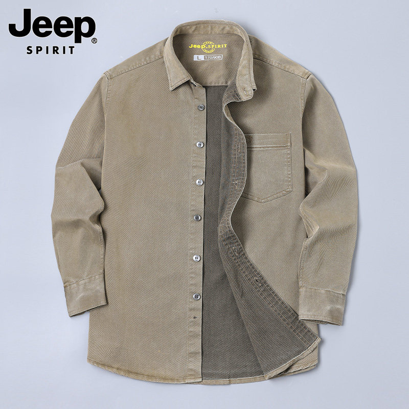 吉普2026春季新款工装户外天丝衬衫男款宽松大码休闲纯色衬衣外套