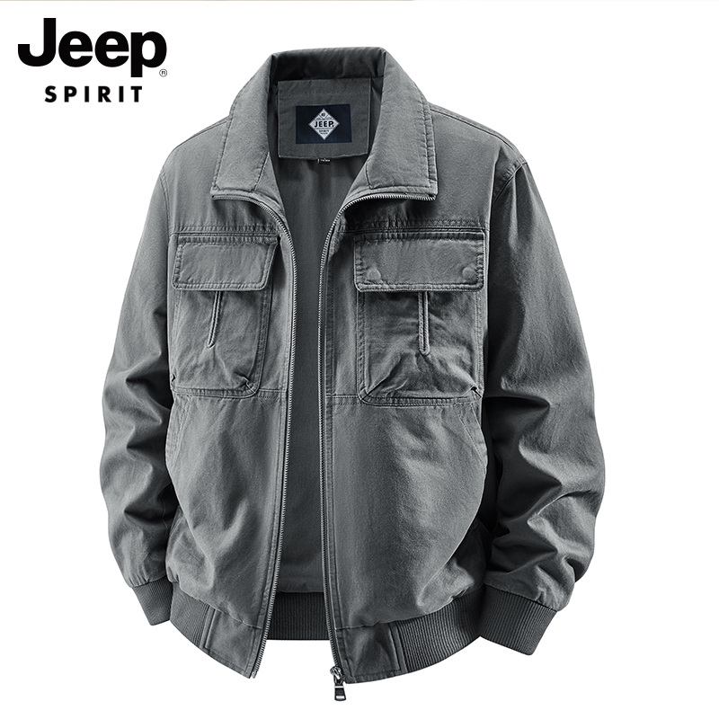 吉普专柜秋冬季户外工装纯棉夹克男士翻领多口袋复古潮流休闲外套