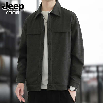 吉普高端秋冬季针织翻领外套男
