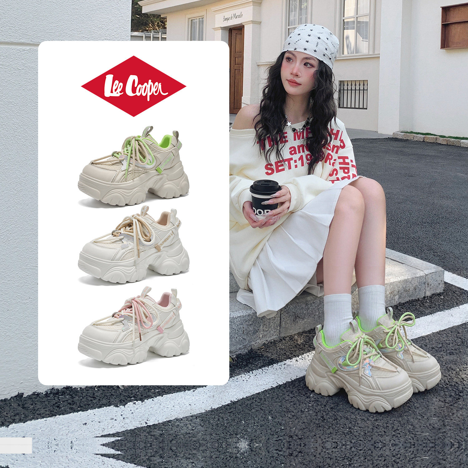 【k姐推荐】lee cooper厚底增高老爹鞋女2026新款轻便透气休闲鞋