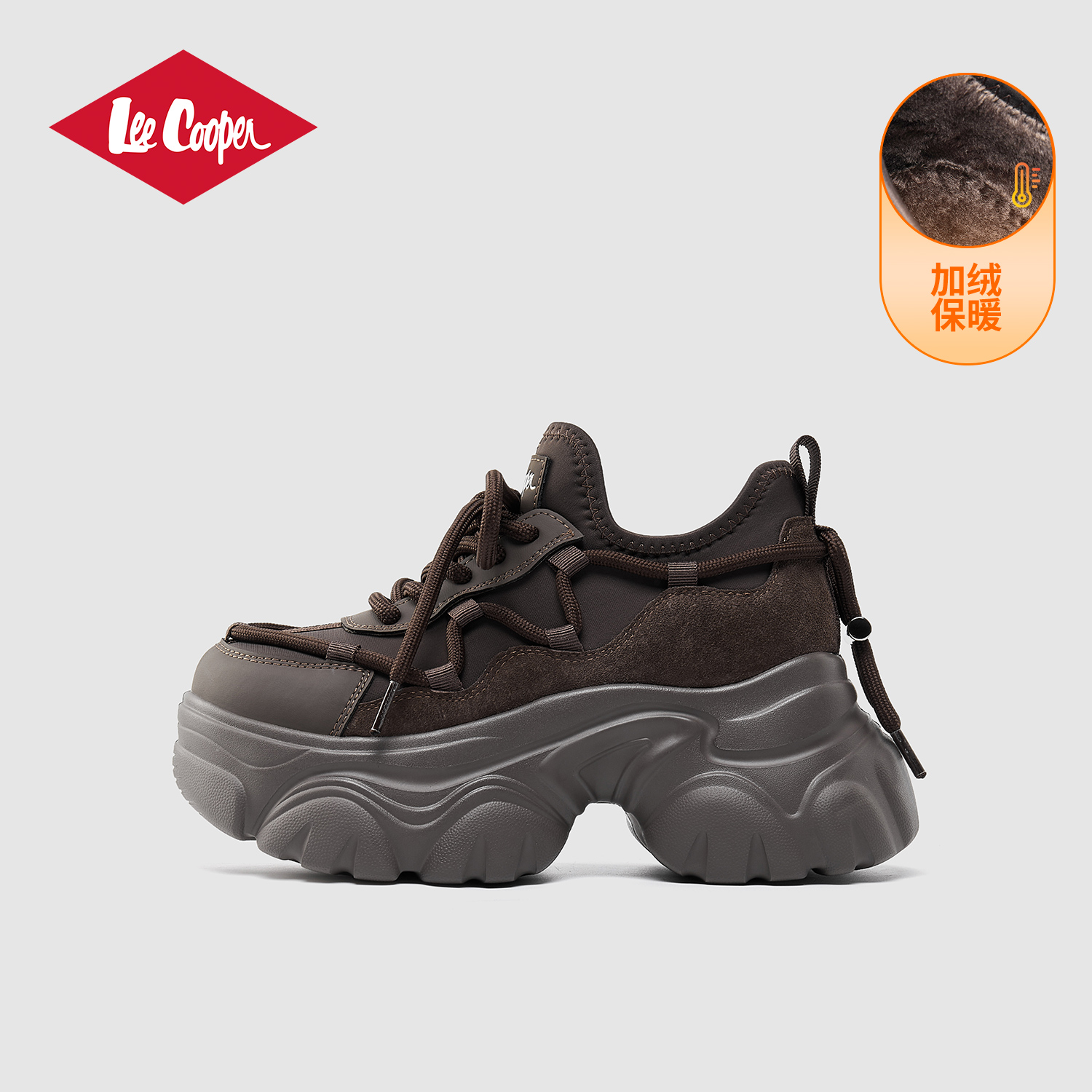 Lee Cooper厚底老爹鞋女2025秋季加绒爆款小个子显瘦增高运动鞋